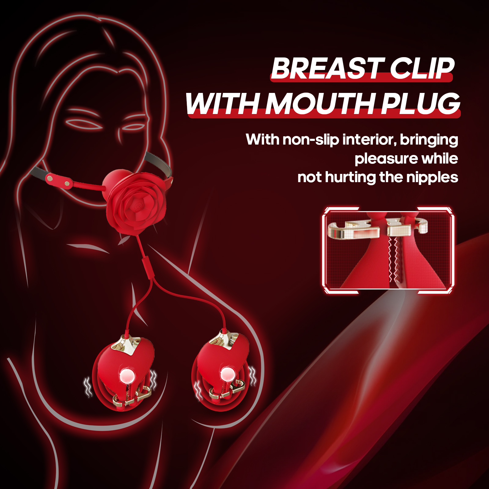 2-in-1 Adjustable Nipple Clamp Vibrator with Clitoral Stimulator IPX7 Waterproof, 9 Vibration Modes, USB Quick Charge, Dual Pleasure System