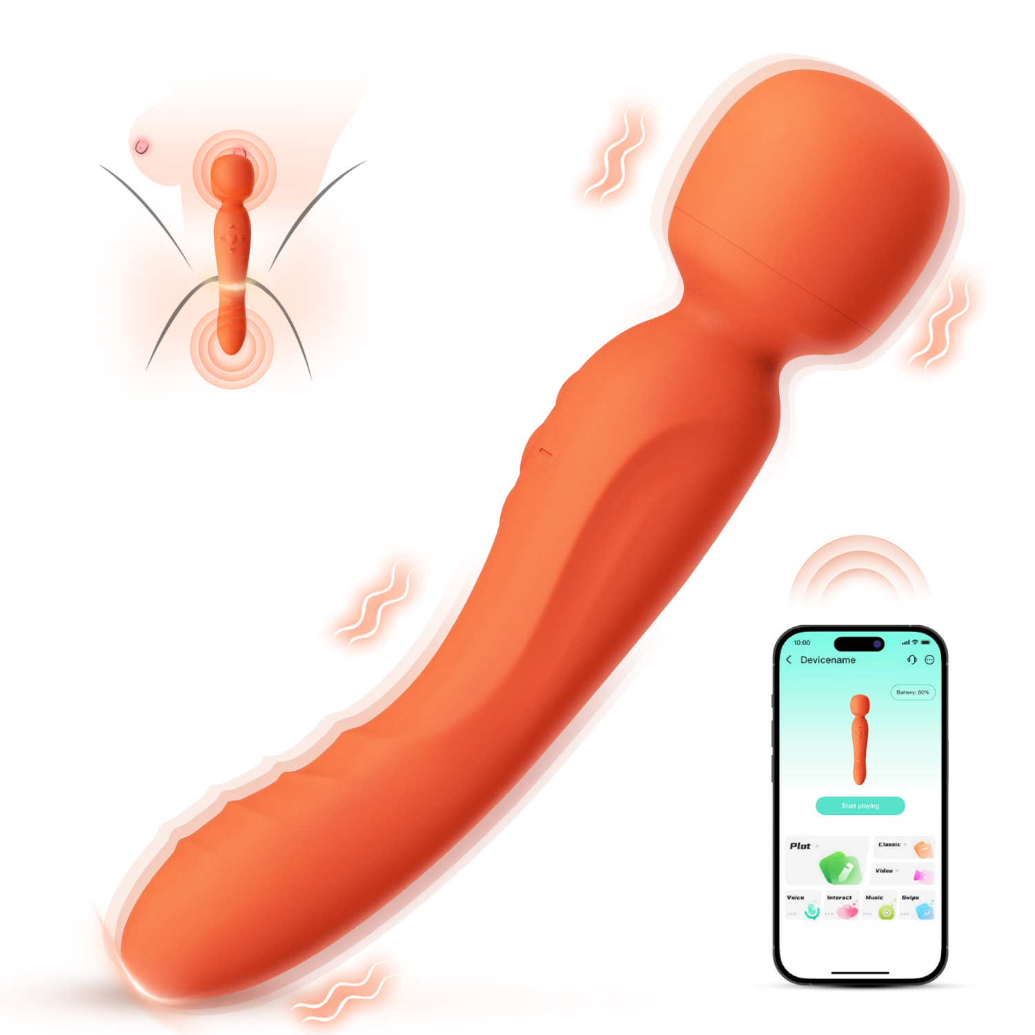 Lifelike AV Vibrator: Dual Vibrating Massager with Flexible Head & Smart APP Control | 10 Powerful Air-Squeeze Vibrations, Super Soft Silicone, Waterproof, Magnetic Charging | Full Body Relaxation for Private Parts, Nipples & Anal Play